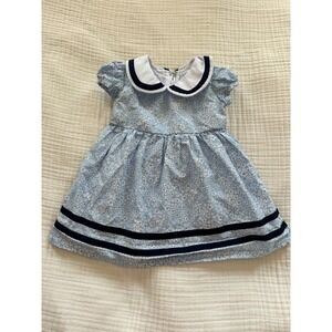 Classic Prep 3-6M Blue Floral Dress Peter Pan Collar Nautical Preppy Coastal